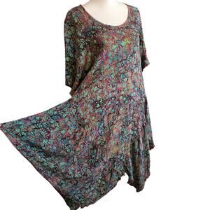 Boho Relaxed Textured Floral Asymmetric Babydoll Midi Dress One Size Purple
